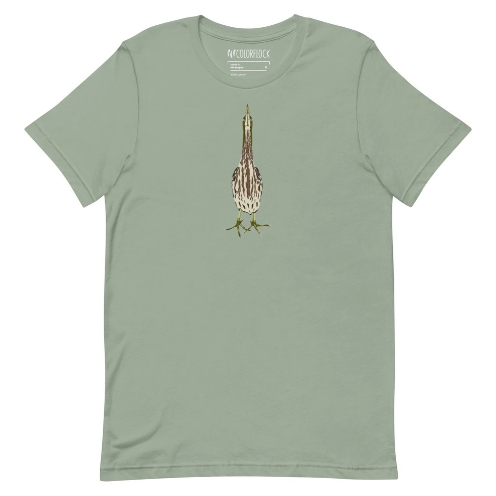 Colorflock Green Heron Graphic T-Shirt Sage Green Cotton Bird Tee Womens XL